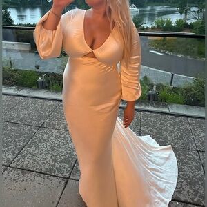 Shona Joy La Lune Ruched Bodice Balloon Sleeve Maxi Dress cream